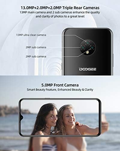 DOOGEE X95 Mobile Phone, 4G Smartphone SIM Free Phones Unlockled, 6.52 inch Waterdrop Display, 4350mAh Battery, Android 10, 13MP Triple Camera, 3GB+16GB/256GB Extension, Dual SIM, Face ID - Black