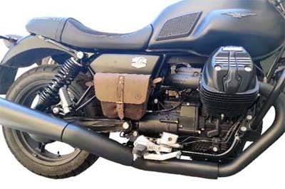 ExMoto Borsa da Fianchetto Laterale Marrone Motocicletta in Pelle e Cotone Cerato compatibile con Moto Guzzi V7 III - V9 - V7 850 (Brown Stone)