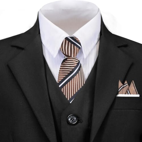 DHTS Boys Bow Tie Striped Neckties and Pocket Square Set Ties for Kids Age 6-16 Wedding Party School Christmas Easter3
