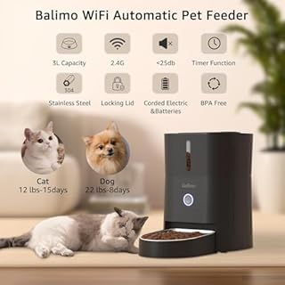 Balimo Distributore Automatico Cibo Gatti, 2.4G WiFi Dispenser Crocchette Gatto, 3L Distributore Automatico Cibo Cani, 10 Pasti al Giorno, Ciotola in Acciaio Inossidabile 304, Adatto Per Cani e Gatti