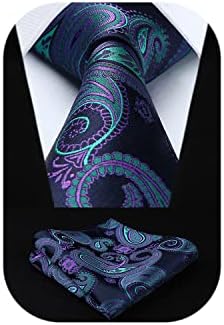HISDERN Ties for Men Purple Paisley Mens Tie and Pocket Square Blue Woven Classic Business Mens Necktie Handkerchief for Wedding Party