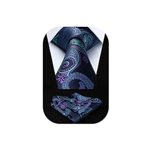 HISDERN Ties for Men Paisley Tie and Pocket Square Woven Classic Floral Mens Ties Handkerchief Set Wedding Party Necktie