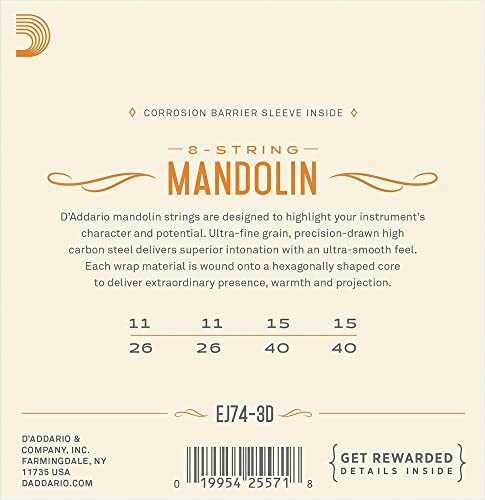 D’Addario EJ74-3D Cordes pour Mandoline - Les Beatles, Paul McCartney, John Lennon, RIngo Starr, George Harrison D'Addario EJ74-3D Cordes pour Mandoline – Image 3