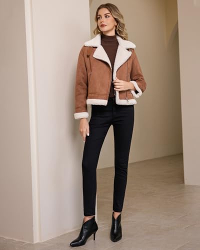 DIASHINY Women's Faux Shearing Fur Winter Coat Warm Thick Fur Lined Faux Leather Jacket3