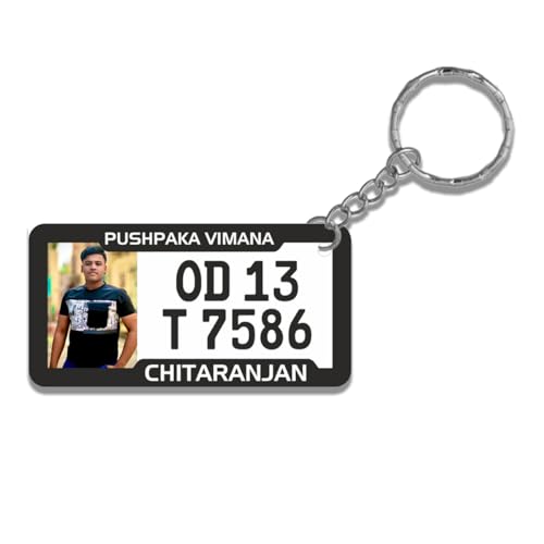 Image of Customized Vehicle Number Plate Keychain with Photo, Name & Mobile Number | Personalized Bike Car Scooter Key Ring | Custom Acrylic Number Plate Keychain Gift for Men Women
