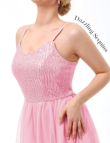 Image of Dressystar 2026 Women's Tiered Sparkly Sequin Glitter Formal Prom Dress Mini Spaghetti Strap Tulle Cocktail Party Dresses