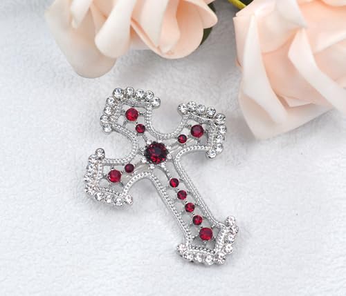 Image of Gyn&Joy Sparkle Crystal Rhinestones Holy Cross Brooch Pin Jewelry For Women Men