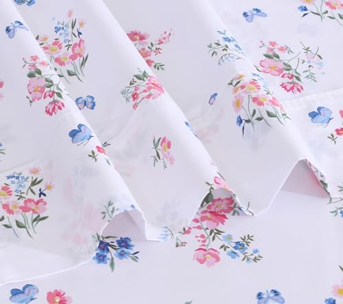 RUVANTI 100% Cotton California King Sheet Sets, 4 Pieces, Soft & Breathable Percale Weave Bedding, Deep Pocket 14", Hotel Standard, Crisp Cool Feel & Durable, Perfect Floral Sheets, Funa Flora