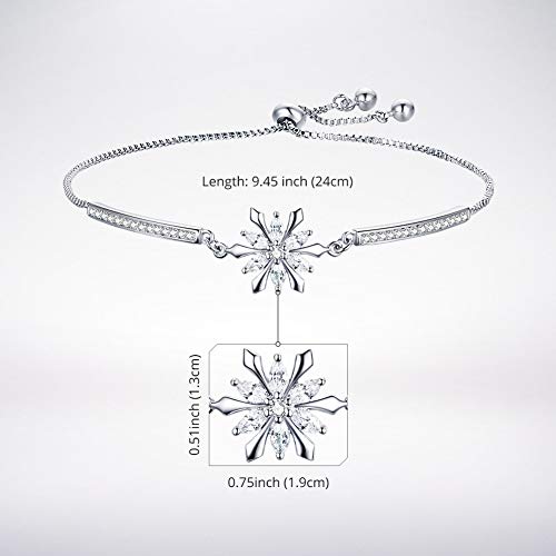 BISAER Snowflake Tennis Bracelets for Women White Gold Plated Cubic Zirconia Bracelet with Adjustable Chain, Anniversary, Birthday, Mother Day, Women' s Day Bracelet2