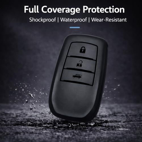Image of JVCV Soft TPU Key Cover Compatible with Toyota Fortuner Camry Hilux Innova Crysta Fortuner Legender Innova HyCross Land Cruiser 3 Button Smart Key (3B Matte Black)