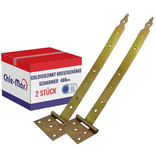 Chle-Mar - 2x Scharniere Schwerlast für Holztüren 400 mm | Stabiles Gartentor Scharnier | Robustes Ladenband für Türen & Möbel | Verzinktes Tor Scharnier Wetterfest | Kreuzgehänge Langlebig