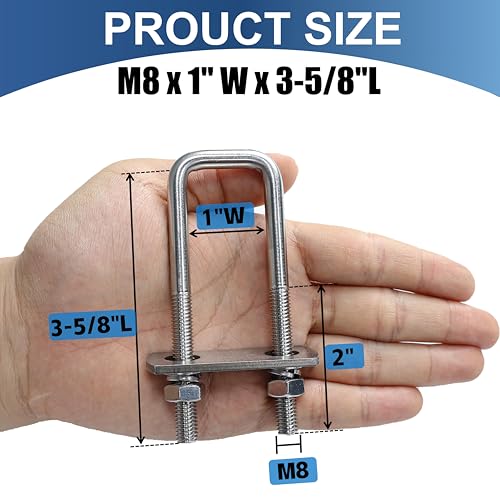 Image of 16 Pcs M8 Square U Bolts 1 Inch Wide, 5 /16 inch x 1 inchW x 3-5 /8 inchL