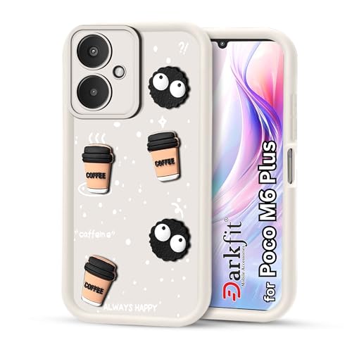 Image of Back Case Cover Compatible with Poco M6 Plus 5G | Cute Fun Cartoon Ball 3D Coffee Silicone Case | Body Protection | Camera Protection | Shock Proof | Color White | Pack of 1