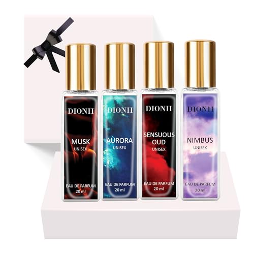 Image of Dionii Eau De Parfum Gift Set for Men and Women | MUSK, AURORA, SENSUOUS OUD, NIMBUS Perfume Set | Long Lasting Fragrance (4 x 20ml Each)