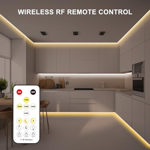 Tatazone 16.4ft Tunable White COB Led Strip Light with RF Remote, CRI93+ Dimmable CCT 2700K-6500K Led Tape Lights, Adhesive High Density Dual Color Led COB Light Strip for Bedroom, Kitchen, Cabinet by Tatazone - Image 5