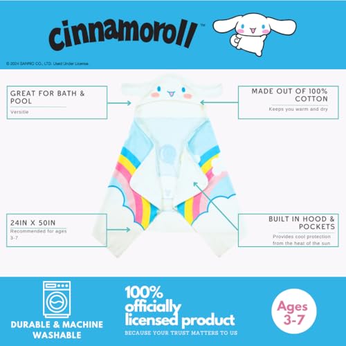 Image of Sanrio Cinnamoroll Kids Super Soft Bath /Pool /Beach Soft Cotton Terry Hooded Towel Wrap, 24 in x 50 in, (Officially Licensed Product) By Franco