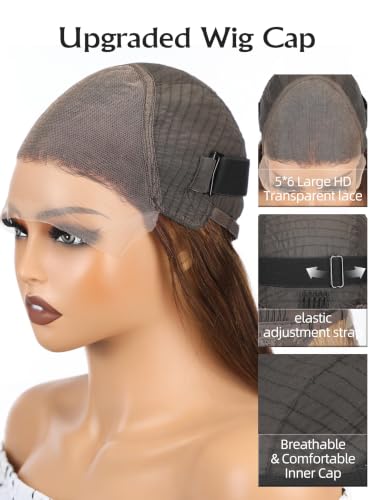 Image of 4.5x6 HD Glueless Human Hair Brown Lace Front Wigs for White Women Nature Brunette Straight Wig Pre Plucked 180% Density Transparent (24inch)