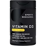 Sports Research Vitamin D3 2000 IU with Coconut MCT Oil - Double Strength Vitamin D Supplement - Non-GMO Verified, Gluten & Soy Free – 50mcg, 360 Liquid Softgels