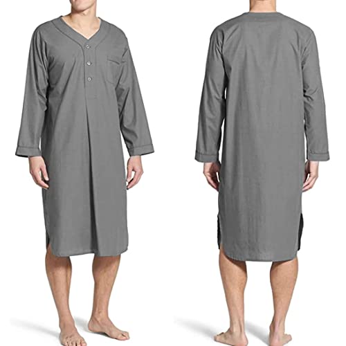 mens nightgown Men's Nightshirt Long Sleeve Night Sleep Shirts Soft Comfy Nightgown Mid-Length Pajama, XL, Grey3