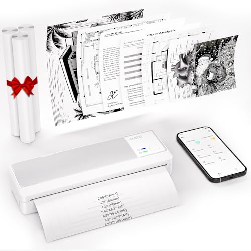 vretti P83 Mobiler Drucker A4 für unterwegs, Thermodrucker A4 mit 3 Rollen Papier im Lieferumfang, kompatibel mit Android und iOS, unterstützt 210x297mm Thermopapier für Zuhause, Büro, Foto