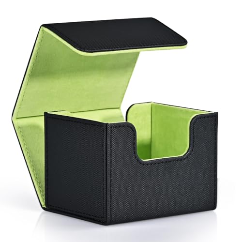 Image of ZLCA Card Deck Box for Trading Cards, MTG Commander Deck Box Holds 120+ Single Sleeved, Leather Magnetic Card Storage Case Fits for TCG CCG Magic(Black& Green)