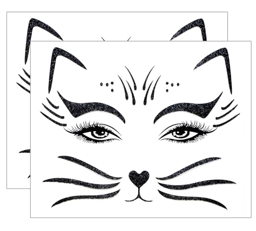 PPhtony Cat Face Jewels Stick On Black Cat Face Costume Stickers for Halloween Party Dress Up Decoration (One size Count 1)