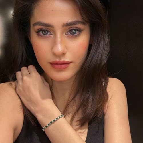 RIZILIA Round Multi-Color CZ Birthstone White Gold Plated Tennis Bracelet, 7"3