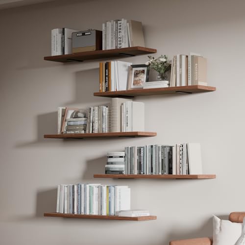 Image of 5 Tier Book Shelf,Long Floating Shelf for Wall 36 inch,Wall Mounted Bookshelf with Heavy Duty Brackets,Large Bookcase