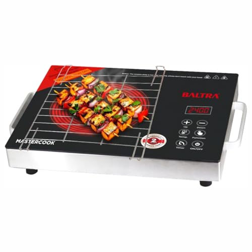 Image of BALTRA Mastercook Infrared Induction Cooktop 2400W with Grill Rack, Infrared Glass Top, Digital Touch Control, Auto-Off Safety, 3 Cooking Modes, Infrared Hot Plate, Works with All Cookware