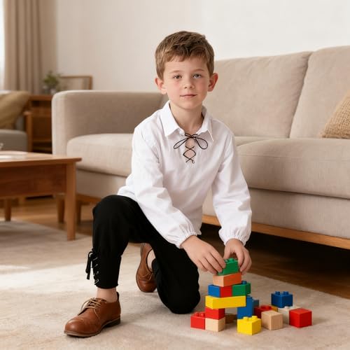 Camisa medieval con cordones para niños, manga larga, malla ancha miniatura 4