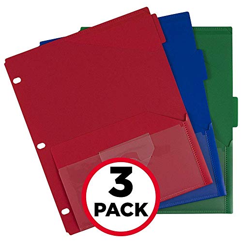 Five Star Binder Dividers, Flex, NotePocket, 3 Tabs, Colors Selected For You, 3 Pack (20016)