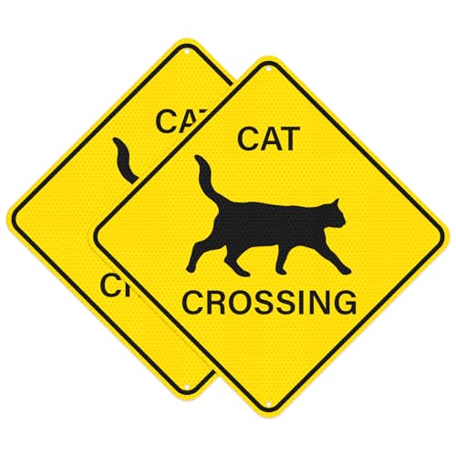 Anobell 2 Pack Cat Crossing Sign 12" x 12" Engineer