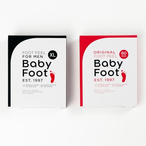 Baby Foot Original Foot Peel + Men's Foot Peel Bundle – Exfoliating Foot Peel Masks for Rough, Dry, Cracked Feet, Dead Skin Removal & Softer, Smoother-Looking Feet – At-Home Spa Experience – 2.4 Fl. O