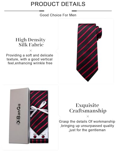 Image of DiBanGu Mens Striped Tie Silk Woven Necktie and Pocket Square Cufflinks Tie Clip Set Wedding Business Formal Gift Tie for Men