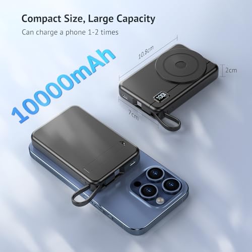 Powerbank für Magsafe10000mAh 22.5W Magnetische - Kabelloses Externe Handyakkus mit Typ-C-Eingang und -Ausgang USB-C, LED-Anzeige Kompatibel für iPhone 17 16 15 14 13 12 Pro Max Serie, Galaxy 6