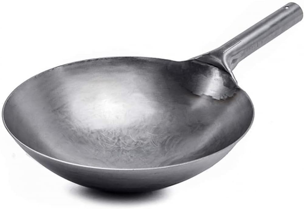 Wok in Acciaio al Carbonio, Pre-stagionato, Autentico Wok Martellato A Mano da 14 Pollici/32 Cm, Utilizzato per Pentole Antiaderenti Tradizionali Cinesi nei Ristoranti per Famiglie, 36cm