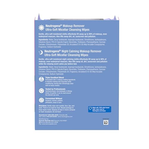 Neutrogena Day & Night Facial Cleansing Wipes, Makeup Remover Face Cleansing Towelettes & Night Calming Facial Cloths, 100% Plant Based Fibers Wipe Away Dirt & Oil, (3 Packs of 25) - Image 6