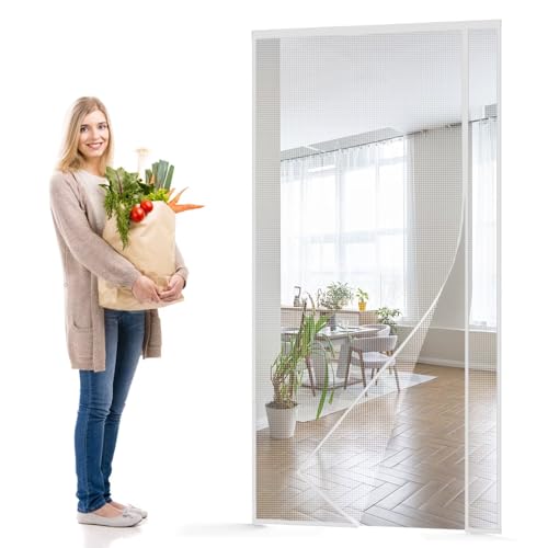Cortina magnética para 100x220cm Blanco Cortina de puerta magnética Cortina antimoscas Antiinsectos Moscas Mosquitos para niños y mascotas