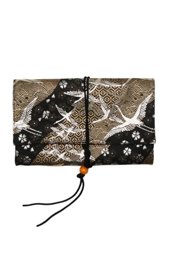 金襴 西陣織 御朱印帳入れ 御朱印帳袋 御朱印帳ケース 御朱印帳カバー 22.5×13.5 紐 日本製 標準サイズ (金波に鶴)