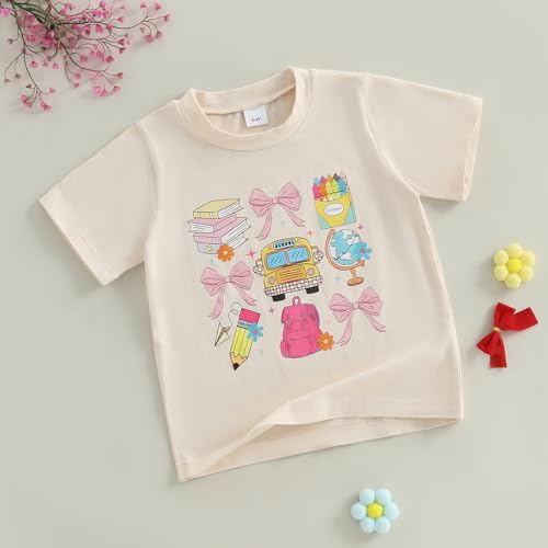 Image of Kids Toddler Girl Back to School Shirt Cute Print First Day of School Tee Shirt Kindergarten Preschool Tops
