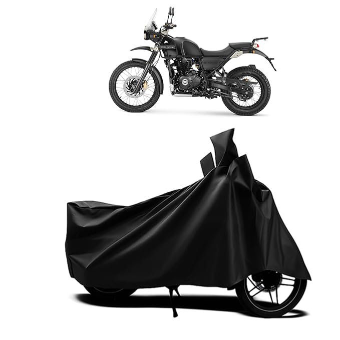 Image of DRAKOWISH Waterproof Bike Cover for Royal Enfield Himalayan All Weather Protection from Rain, Dust, UV Rays & Scratches with Mirror Pockets & Buckle Belt