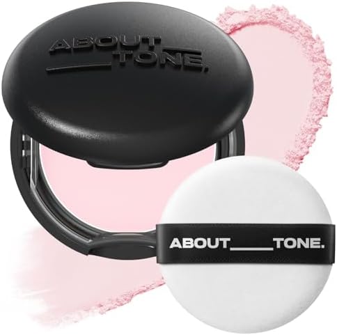 ABOUT TONE Blur Powder Pact - Pressed Powder Compact with Mirror and Puff Makeup Setting Finishing Blurring Natural Translucent Lightweight Face Sebum Oil Control Vegan Formula (0.5 COOL PINK, 0.32oz)