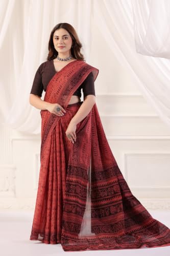 Image of TAMAIRA FASHION Mulmul Pure Cotton Saree For Woman Warli Printed|Office Wear Daily Wear Sarees For Women Without Blouse Piece(Available in 19 Colours)