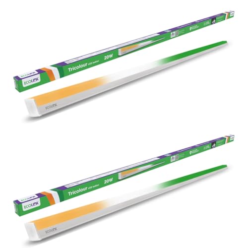 Image of EcoLink 20W Tricolour LED Batten Light | Sleek Slim LED Tube Light | Energy Efficient with Surge Protection | Ideal for Home, Office & Decorative Lighting | 3-in-1 Colour Changing, Pack of 2