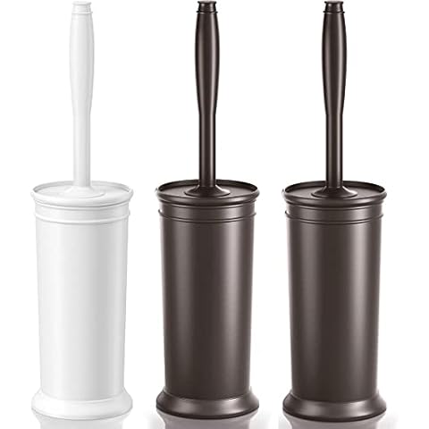 UPTRONIC Toilet Brush, 3 Pack Toilet Bowl Brush with Extra Long Handle Durable Bristles Toilet Scrubber and Covered Holder for Toilet Brush Set for Bathroom Cleaning (White and Bronzet) Cover