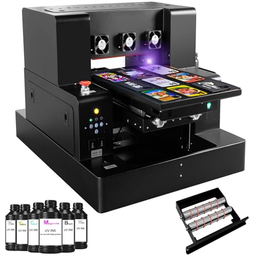 UV Printer with 6 * 500ML Ink, A4 L805 UV Flatbed Printer with Bottle...