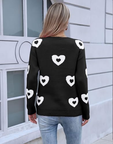 Image of Womens Cute Heart Sweater Crew Neck Long Sleeve Pullover Valentines Sweater