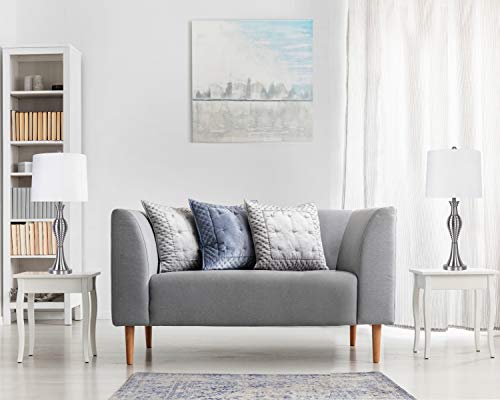 Grandview Gallery 30" Modern Brushed Nickel Table Lamp Set Ft. Turned Metal Ribbed Body And Crisp White Linen Tapered Drum Shades (Set Of 2) #TOP3