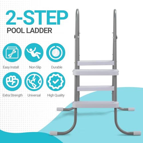 Outvita Metal Frame Above Ground Swimming Pool Entry, 2 Step Exit Ladder for 33\" High Wall Pools, 300 Pound Capacity