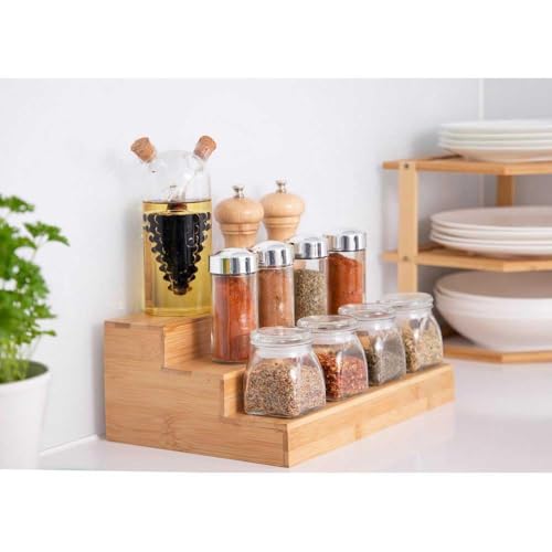 Image of VASIL MART Wood 3 Tiered Floating Shelves Countertop Spice Rack, 3 Tier Spice Organizer For Cabinet Or Kitchen, Stand For Cabinet /Cupboard (Minimalist)